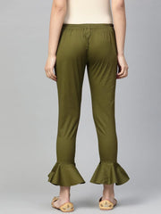 DesiQlo Women Olive Green Smart Fit Solid Bottom Flared Trousers ( JOP 2128 Olive )