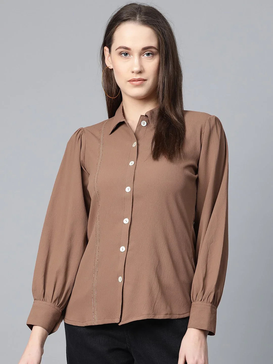 DesiQlo Women Brown Regular Fit Crinkled Effect Casual Shirt ( JOT 7002 Brown )