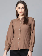 DesiQlo Women Brown Regular Fit Crinkled Effect Casual Shirt ( JOT 7002 Brown )