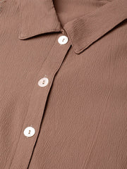 DesiQlo Women Brown Regular Fit Crinkled Effect Casual Shirt ( JOT 7002 Brown )