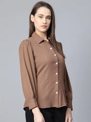 DesiQlo Women Brown Regular Fit Crinkled Effect Casual Shirt ( JOT 7002 Brown )