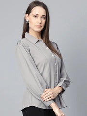 DesiQlo Women Grey Regular Fit Crinkled Effect Casual Shirt ( JOT 7002 Grey )