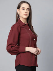 DesiQlo Women Maroon Regular Fit Crinkled Effect Casual Shirt ( JOT 7002 Maroon )