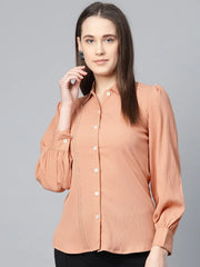 DesiQlo Women Peach Regular Fit Crinkled Effect Casual Shirt ( JOT 7002 Peach )