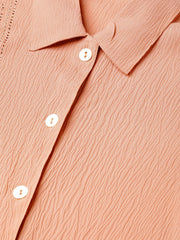 DesiQlo Women Peach Regular Fit Crinkled Effect Casual Shirt ( JOT 7002 Peach )