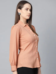 DesiQlo Women Peach Regular Fit Crinkled Effect Casual Shirt ( JOT 7002 Peach )