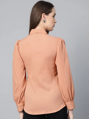 DesiQlo Women Peach Regular Fit Crinkled Effect Casual Shirt ( JOT 7002 Peach )