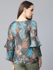 DesiQlo Women Grey & Blue Printed Top ( JOT 7008 Blue )
