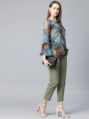DesiQlo Women Grey & Blue Printed Top ( JOT 7008 Blue )