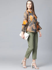 DesiQlo Women Grey & Mustard Printed Top ( JOT 7008 Yellow )