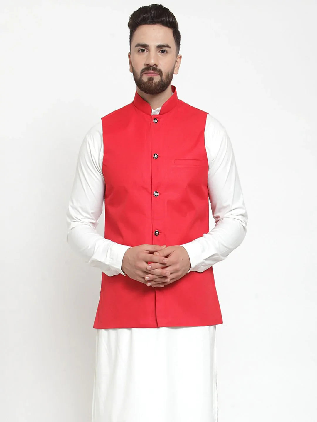 Men Red Solid Nehru Jacket ( JOWC 4002 Red)-JOWC-4002