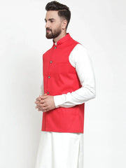 Men Red Solid Nehru Jacket ( JOWC 4002 Red)-JOWC-4002