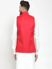Men Red Solid Nehru Jacket ( JOWC 4002 Red)-JOWC-4002