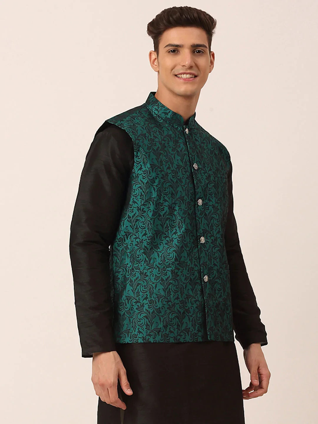 DesiQlo Men Waistcoat Nehru Jacket - Green - JOWC_4004Green_S
