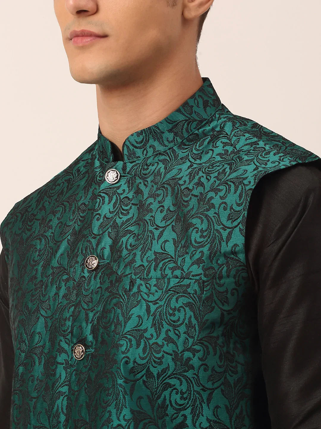 DesiQlo Men Waistcoat Nehru Jacket - Green - JOWC_4004Green_S