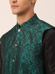 Men's Green Woven Design Nehru Jacket.( JOWC 4004 Green )