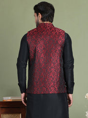 Woven Design Nehru Jacket For Men (JOWC 4004 Maroon )