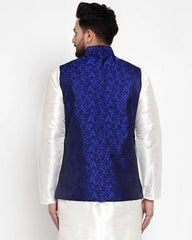 Men Blue-Coloured & Black Woven Design Nehru Jacket ( JOWC 4004 Royal-Blue)-JOWC-4004