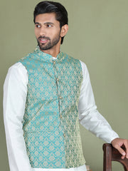 Woven Design Nehru Jacket For Men ( JOWC 4005Green )