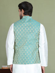 Woven Design Nehru Jacket For Men ( JOWC 4005Green )