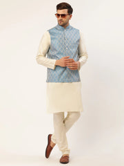 Men Sky Blue Woven Design Waistcoat-JOWC-4006Sky