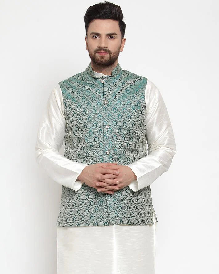 Green Nehru Jacket: Men's Ethnic Wear | Nehru Collar Style