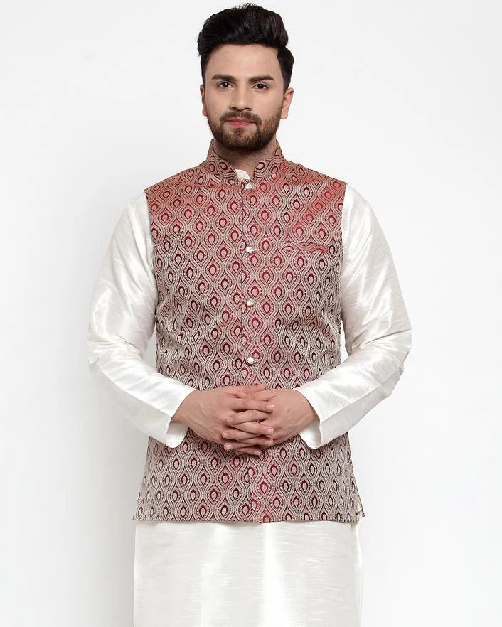 Maroon Cotton Nehru Jacket | Men's Ethnic Wear - Modi Jacket