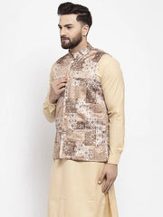 Men's Beige Printed Nehru Jacket