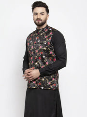 Men's Black Printed Nehru Jacket