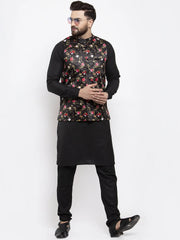 Men's Black Printed Nehru Jacket
