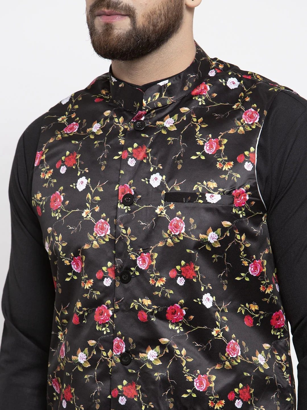 Black Printed Nehru Jacket | Stylish Nehru Jacket with Kurta