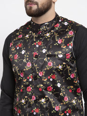Men's Black Printed Nehru Jacket