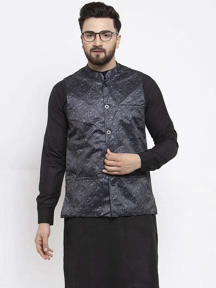 Grey Printed Nehru Jacket | Nehru Jackets for Weddings & Events