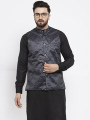 Men's Grey Printed Nehru Jacket