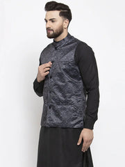 Men's Grey Printed Nehru Jacket