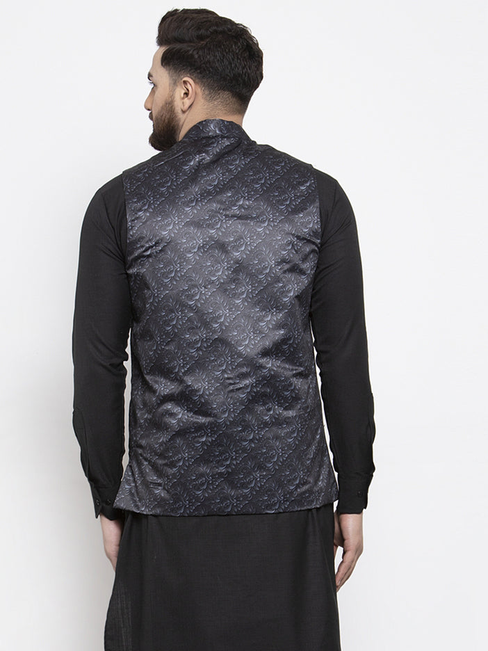 Grey Printed Nehru Jacket | Nehru Jackets for Weddings & Events