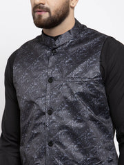 Men's Grey Printed Nehru Jacket