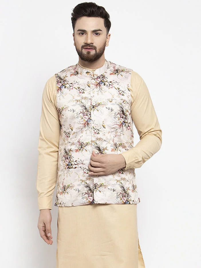 Cream Printed Nehru Jacket - Indian Nehru Jackets for Weddings
