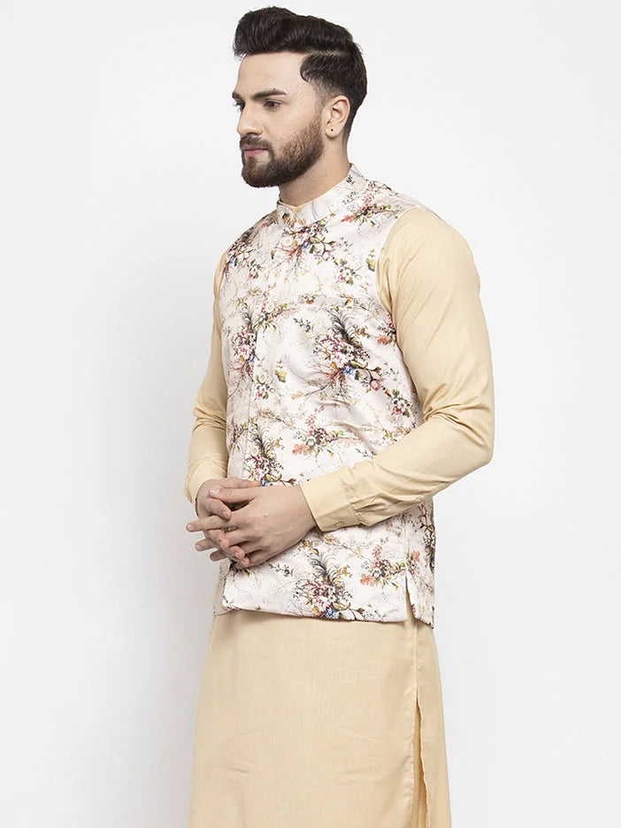 Cream Printed Nehru Jacket - Indian Nehru Jackets for Weddings