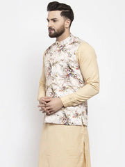 Men's Cream Printed Nehru Jacket