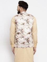Men's Cream Printed Nehru Jacket
