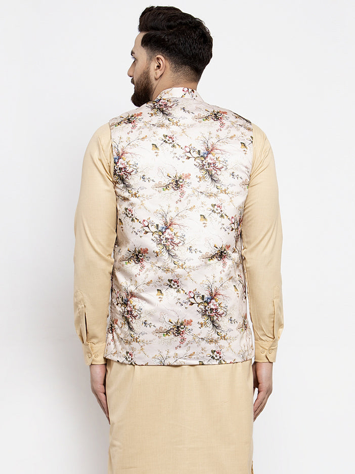 Cream Printed Nehru Jacket - Indian Nehru Jackets for Weddings