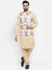Men's Cream Printed Nehru Jacket