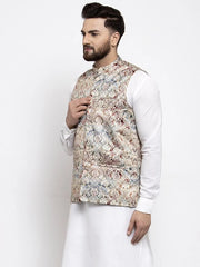 Men Multicolored Printed Satin Nehru Jacket ( JOWC 4007 Multi)-JOWC-4007