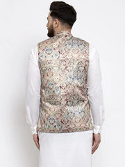 Men Multicolored Printed Satin Nehru Jacket ( JOWC 4007 Multi)-JOWC-4007