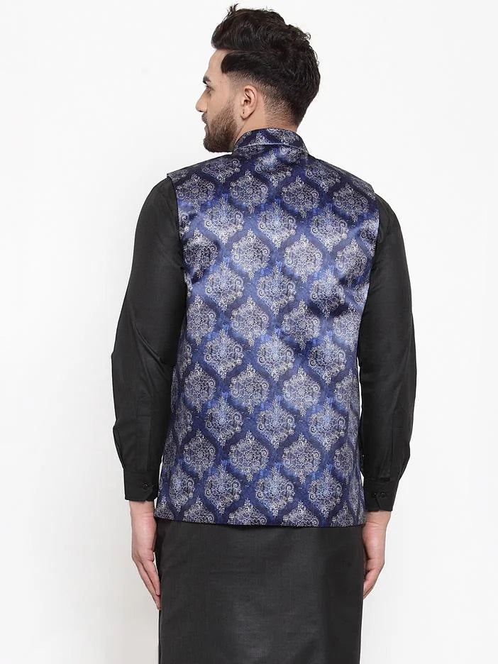 Navy Blue Nehru Jacket | Indian Nehru Jackets, Men's Ethnic Wear