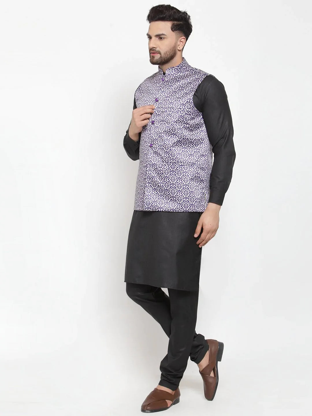 Purple Printed Nehru Jacket - Men's Ethnic Wear | Modi Jacket