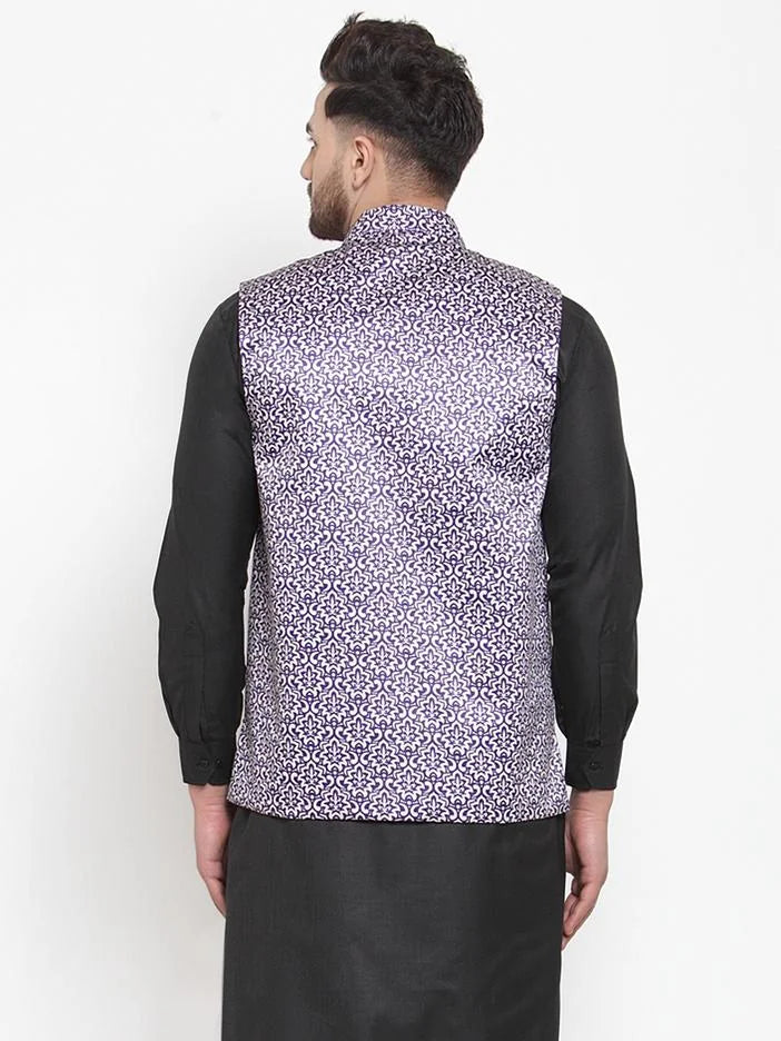 Purple Printed Nehru Jacket - Men's Ethnic Wear | Modi Jacket