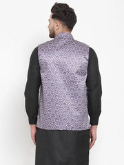 Men Purple Printed Satin Nehru Jacket ( JOWC 4008 Purple)-JOWC-4008