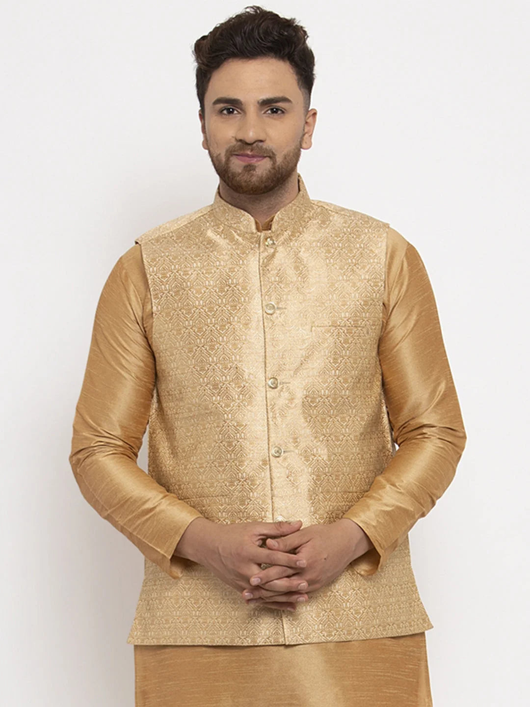 Men's Gold Woven Nehru Jacket